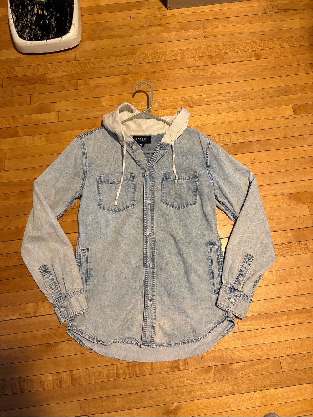 PacSun Light Wash Denim Hooded Jacket - White Hood